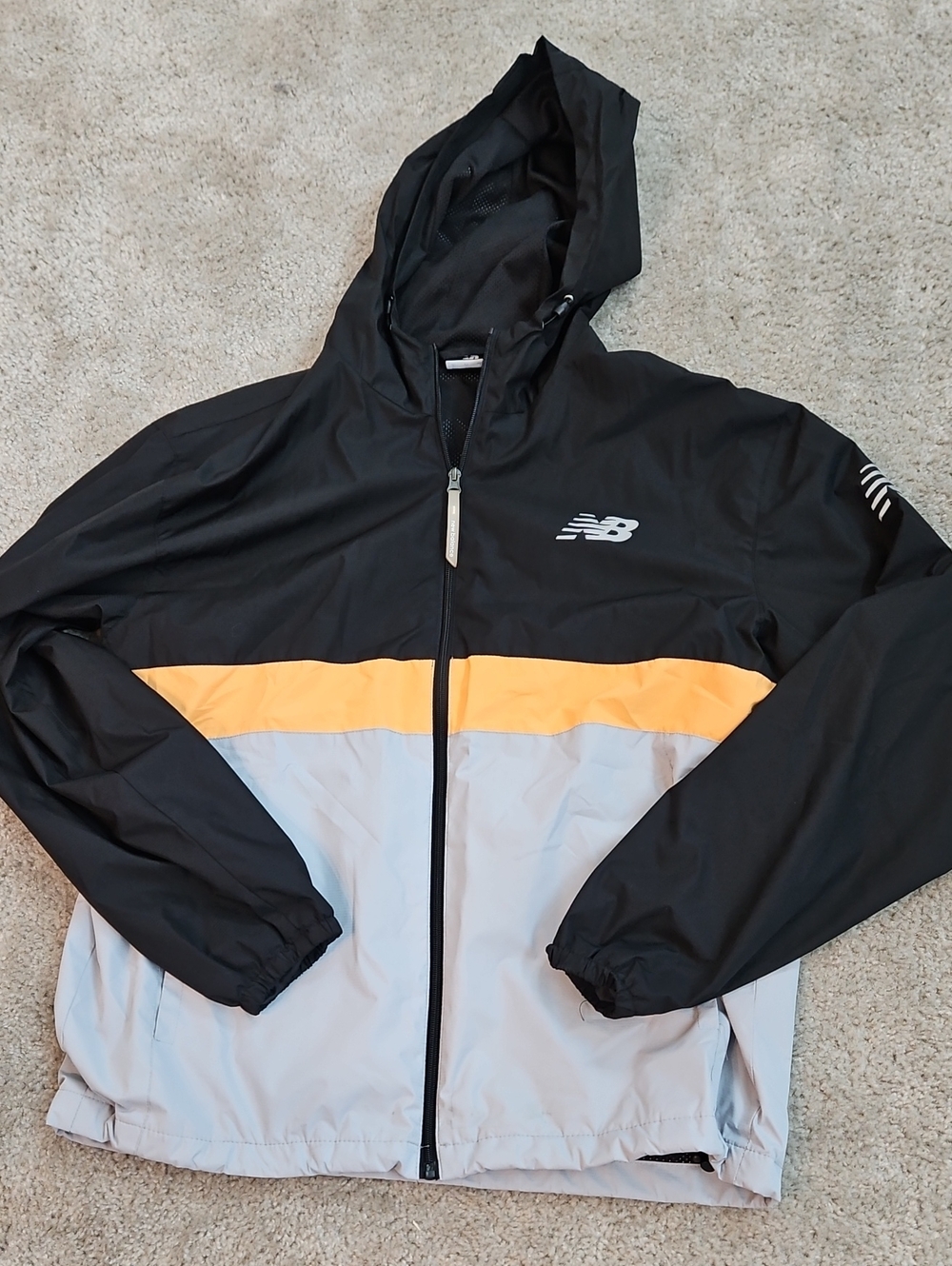 New Balance Black Yellow Gray Colorblock Hooded Windbreaker